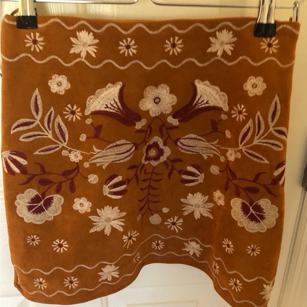 Francesca’s Embroidered Faux Suede Skirt